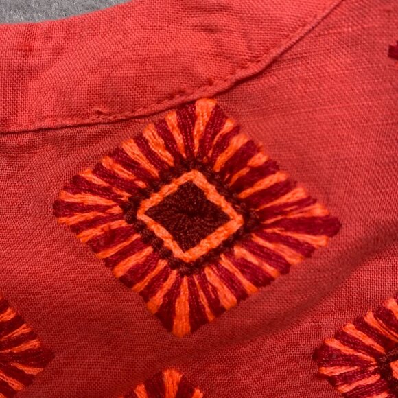 J Crew Dress Womens Small Orange Linen Blend Sleeveless Embroidered Casual - Picture 13 of 13